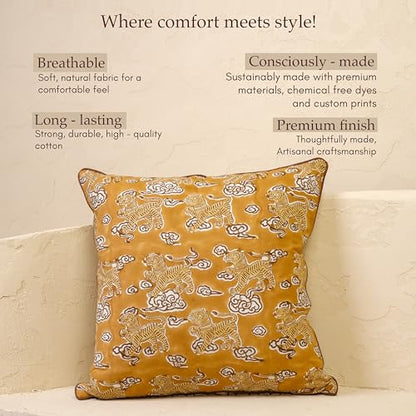 JBH Hand Block Print Reversible Throw Pillow Covers 18x18 Inch Set of 2 – Handmade Cotton Throw Pillow Cases (Camel Brown, 18x18 Inch) - color: Camel Brown