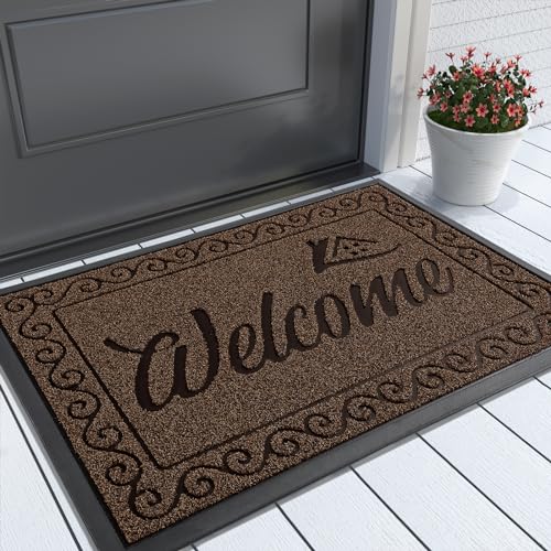 Yimobra Fall Door Mat Outdoor Indoor, Heavy Duty Windproof Welcome Mats for Front Door, Stuady Waterproof Doormat for Patio Porch Outside Entrance, Low Profile, 29.5x17, Coffee - color: Coffee, size: 29.5x17 Inch
