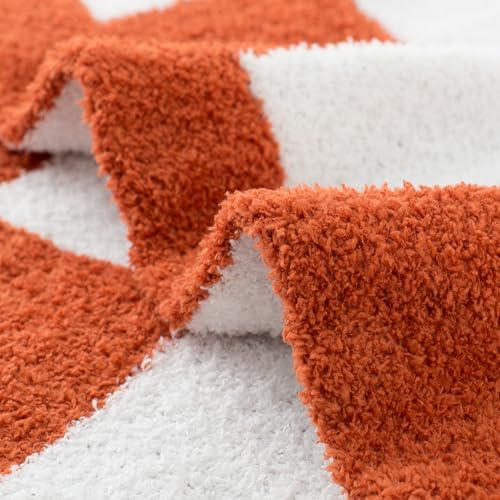 Carriediosa Checkered Throw Blanket 50x60, 400GSM Ultra Soft Microfiber | Rust, Fuzzy Fluffy Cozy Plush Knit Knitted Plaid Checker, Lightweight Cute Preppy Fall Blankets & Throws for Couch, Bed - color: Check - Rust, size: 50" X 60"