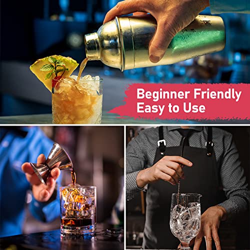 24oz Cocktail Shaker Set Martini Shaker Set Bartender Set | Professional 18/8 Stainless Steel Bar Tools with Margarita Mixer Drink Shaker, Measuring Jigger and Mixing Spoon (Silver) - color: Silver