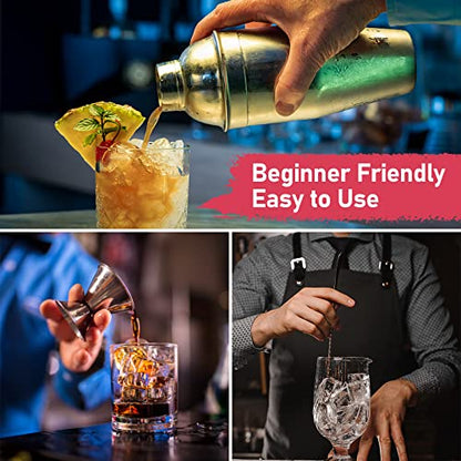 24oz Cocktail Shaker Set Martini Shaker Set Bartender Set | Professional 18/8 Stainless Steel Bar Tools with Margarita Mixer Drink Shaker, Measuring Jigger and Mixing Spoon (Silver) - color: Silver