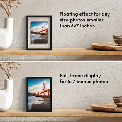 Americanflat 5x7 Floating Picture Frame 2-Pack - Metal - Black | Photo floats between two shatter-resistant glass panels, also fits a 4x6 photo with a floating border