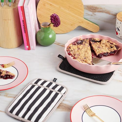 kate spade new york Botanical Stripe Pot Holder 2-Pack Set, 7" x 10", Black/Beige - color: Black/Beige