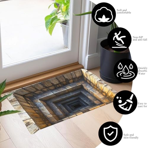 3D Optical Illusion All-Weather Doormat,Front Door Mat Indoor Outdoor Entrance, Easy Clean Patio Porch Entryway Mat, Optical Illusion Rug Ground Crack Illusion Rug 3D Rugs,（size-32 * 48in ）