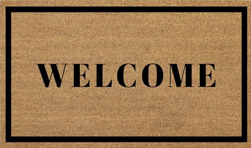 Coir Door Mats 17" X 30", Non-Slip Sturdy, PVC Backed Heavy Duty, Easy to Clean, Ideal for Door Entrance, Patio, Porch, Backyard, Garages, Welcome with Border - color: Welcome