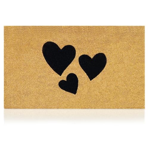 Coir Welcome Mat, Non-Slip, Hearts, 17 x 29 in | 100% Natural Coir, Anti-Shedding, Durable PVC Backing, Traps Dirt and Mud, Indoor and Outdoor Entryway, Easy to Clean - color: Hearts, size: 2'5" x 1'5" (Rectangular)