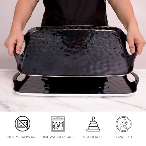 TP Melamine Serving Trays with Handles, 17” x 12”, Set of 2, Retro Black | Rectangular Trays, Serving platters for Food and Meat, Dishwasher Safe, Lightweight, Break-resistant - color: Retro Black, size: 17" x 12"