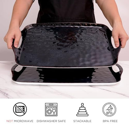 TP Melamine Serving Trays with Handles, 19" x 12", Set of 2, Retro Black | Large Rectangular Trays, Serving platters, Turkey and Party Serving, Lightweight, Break-resistant - color: Retro Black, size: 19" x 12"