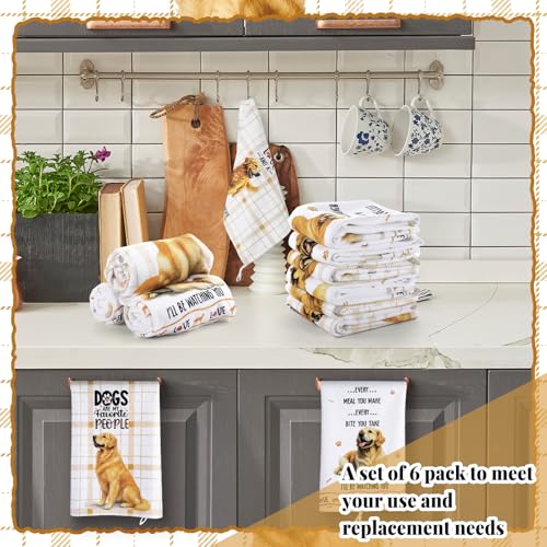 Redbaker 6 Pcs Golden Retriever Kitchen Towels Funny Dish Towel Gifts | Golden Retriever Lover Kitchen Hand Tea Dishcloth Dog Owner Decorative with Hanging Loop for Christmas Home Housewarming Gift - style: Golden Retriever
