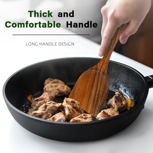 10 Pcs Teak Wooden Utensil Set, Wooden Spoons for Cooking | Non-Toxic & Nonstick Safe Kitchen Utensil, Durable Comfort Grip, Heat Resistant Wood Cookware with Holder and Spoon Rest - size: 10 Pieces Set