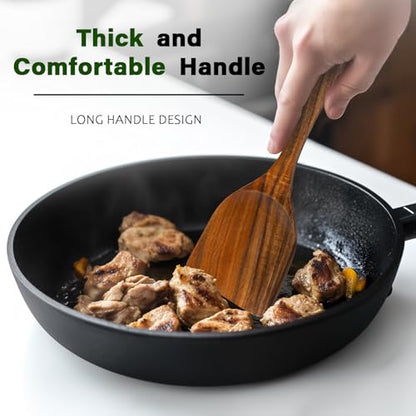 10 Pcs Teak Wooden Utensil Set, Wooden Spoons for Cooking | Non-Toxic & Nonstick Safe Kitchen Utensil, Durable Comfort Grip, Heat Resistant Wood Cookware with Holder and Spoon Rest - size: 10 Pieces Set