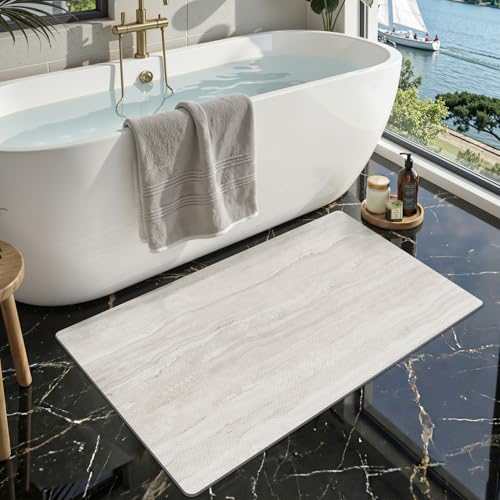 LUMI Non Slip Ultra Thin Bath Mat, Low Pile Quick Dry, Grey, 24x44 | Low Profile Absorbent, Fits under Door, for Bathroom, Shower, Sink, Doorway, Entrance - color: Light Grey, size: 24"x44"