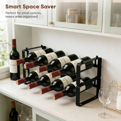 Wine Rack for Countertop – Stackable Freestanding Bottle Organizer for Kitchen, Pantry, Bar Cabinet & Small Spaces – Compact Metal Shelf & Modular Storage Stand (2 Tier) - size: 2-Tier