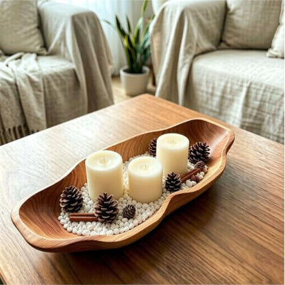 ZOY&TORA Handmade Decorative Wooden Dough Bowl 15.7 Inch | Handmade Wooden Bowls for Decor, Dough Bowls for Decorative Use, Farmhouse Style Natural Wood Finish, 15.7Inch long