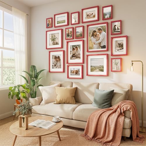 Vittanly Solid Wood 8x10 Picture Frames Set of 4, Distressed Red | 5x7 Picture Frame with Mat, Gallery Wall Frame Set, 8 x 10 Frame for Wall & Tabletop Display, Family, Pet, Christmas - color: Distressed Red, size: 8x10