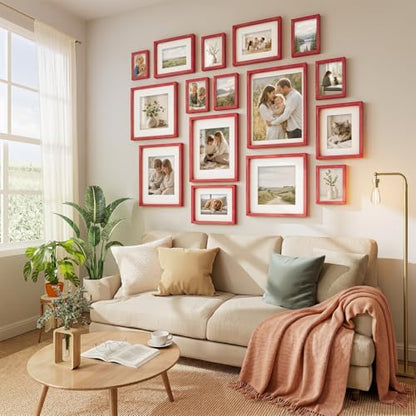 Vittanly Solid Wood 8x10 Picture Frames Set of 4, Distressed Red | 5x7 Picture Frame with Mat, Gallery Wall Frame Set, 8 x 10 Frame for Wall & Tabletop Display, Family, Pet, Christmas - color: Distressed Red, size: 8x10
