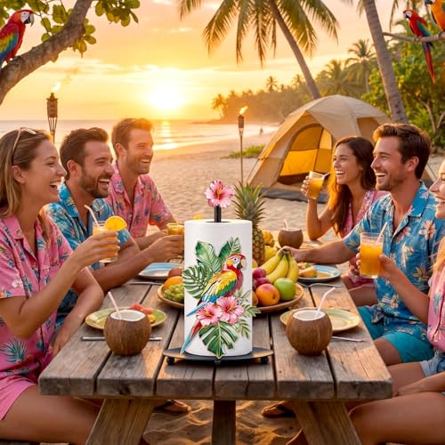 Tropical Parrot Paper Towel Holder Summer Hawaiian Tropical Birds Kitchen Bathroom Decor Napkin Holder with Round Base Rio Luau Party Decoration for Tiki Bar Countertop Toilet Home Accessories - style: Parrot