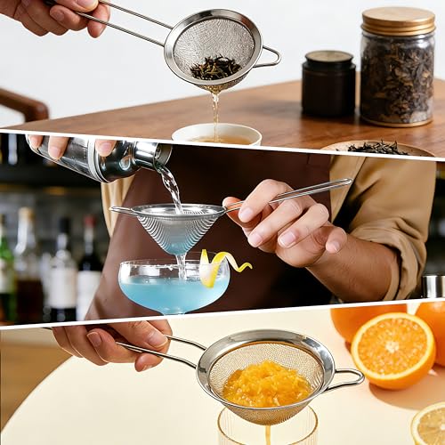 4PCS Fine Mesh Strainer, Mituer Stainless Steel Small Tea Cocktail Drink Strainers for Kitchen and Bar