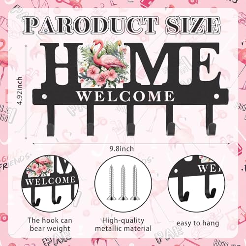 Key Holder Wall Mount Pink Flamingo Metal Key Hooks Organizer with 5 Hooks Rustic Farmhouse Welcome Home Wall Hook Tropical Boho Decor for Entryway Bathroom Living Room 9.8 Inch - style: Pink Flamingo