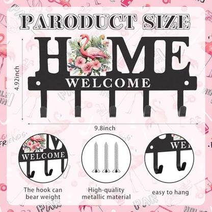 Key Holder Wall Mount Pink Flamingo Metal Key Hooks Organizer with 5 Hooks Rustic Farmhouse Welcome Home Wall Hook Tropical Boho Decor for Entryway Bathroom Living Room 9.8 Inch - style: Pink Flamingo