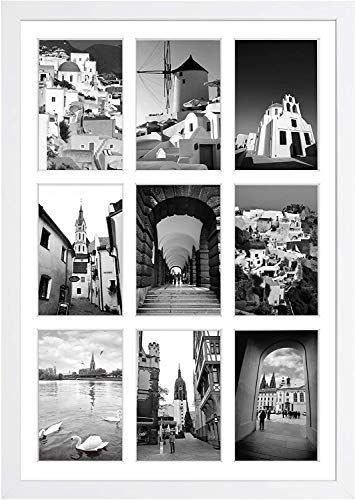 Golden State Art 9-Openings 4x6 White Wood Collage Picture Frame Solid Wood | Fits Nine 4x6 Photos, White Mat, Photo, Art,13.6x19.7 Poster or Print Display, Tempered Glass,White Frame Finish,1 Pack - color: White, size: 1 Pack