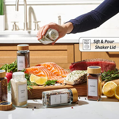 24-Piece Spice Jars Set by Le'raze: Glass Jars with Bamboo Lids, Labels & Funnel, Airtight Kitchen Storage