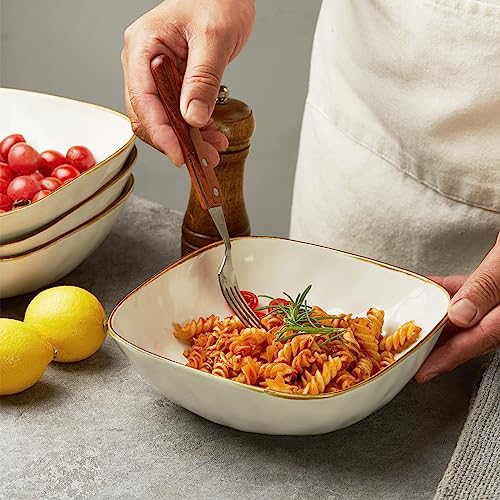 famiware Ocean Pasta Bowls Set of 4, Square 8" Serving Bowl, Vanilla White | Microwave & Dishwasher Safe, Lead-free and Cadmium-free, Stoneware Scratch Resistant Plates Bowls, Serving Bowls - color: Vanilla White