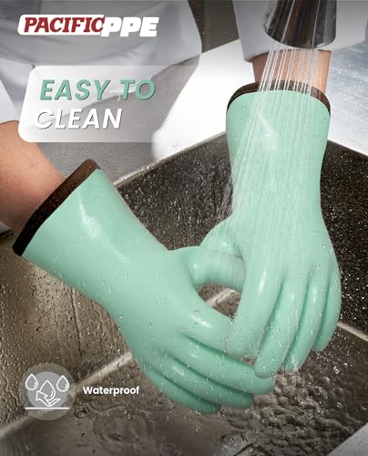 PACIFIC PPE Waterproof Silicone Oven Gloves, Heat Resistant, Food Grade | Silicone oven gloves, liquid silicone coating, five-finger design, secure grip, flexible fit for grilling, baking and BBQ - size: Large