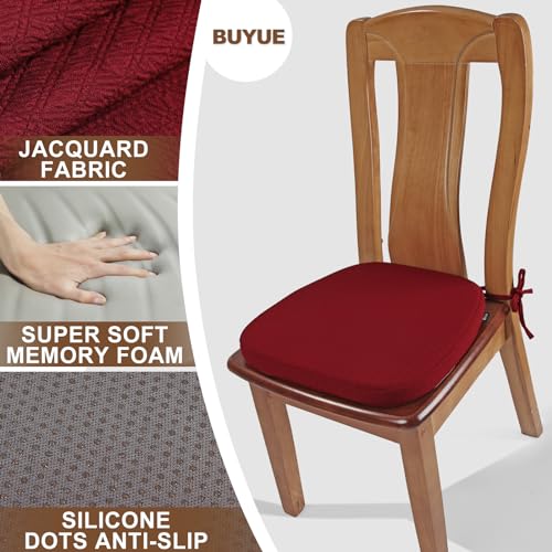 BUYUE Luxury 100% Pure Memory Foam Chair Cushion 1 Pack, Jacquard 16" U-Shape Comfortable Dining Chair Pad, Removable Slip Resistant Kitchen Chair Seat Cushion, (1 piece, Burgundy) - color: Burgundy