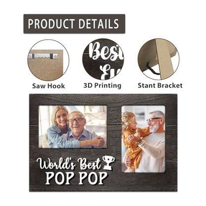 Christmas Pop Pop Gifts, Poppop Gifts from Grandson 3D Photo Frame Hold 4x6 Inches Two Photos, World's Best Pop Gift Gag Birthday Gift for Him from Granddaughter on Father's Day Grandparents Day - color: Poppop