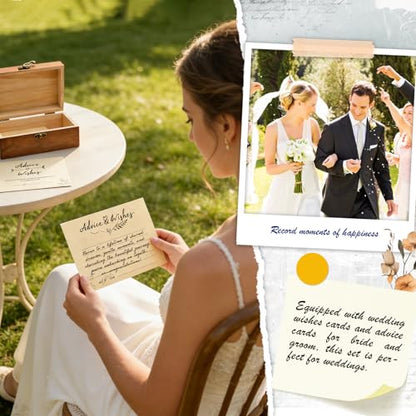 Wooden Advice & Wishes Memory Box with 50 Pcs Kraft Tan Cards for Wedding - Bridal Shower Guest Book Alternative- Versatile Keepsake for Newlyweds, Baby Shower, Graduation & Birthday Party ﻿ (Set) - color: Set