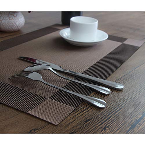 Placemats Washable Easy to Clean Table Mats for Kitchen Table Heat-resistand Woven Vinyl PVC Placemat 12x18 inches Set of 4（Brown） - color: Brown, size: placemats set of 4