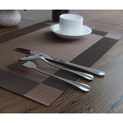 Placemats Washable Easy to Clean Table Mats for Kitchen Table Heat-resistand Woven Vinyl PVC Placemat 12x18 inches Set of 4（Brown） - color: Brown, size: placemats set of 4