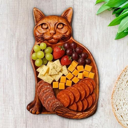 Cat Shaped Wood Serving Trays, 8.66 x 5.5 Inch Decorative Wooden Serving Platters for Food, Versatile Wooden Trays for Cheese, Appetizers, Fruit, Candle, Jewelry, Home Decor