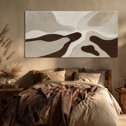 Hand-Painted Abstract Wall Art Neutral Beige Brown Living Room 29x58 Inch - color: Brown, size: 58"L x 29"W