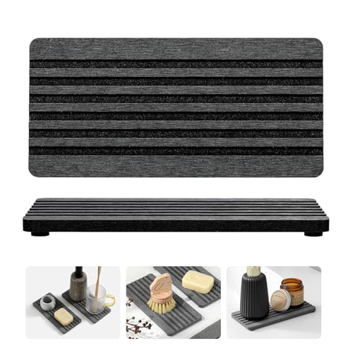 2PCS Diatomite Quick Stone Drying Tray Mat For Bathroom & Kitchen Counter, Instant Dry Water Absorbent Drink Bar Coaster,Vanity Sink Caddy Organizer,Dish Soap Sponge Holders, Charcoal,8"x3.8" - color: 2pc - 8"x 3.8" - Charcoal Gray