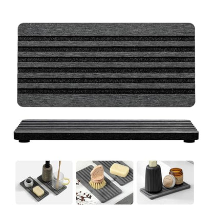 2PCS Diatomite Quick Stone Drying Tray Mat For Bathroom & Kitchen Counter, Instant Dry Water Absorbent Drink Bar Coaster,Vanity Sink Caddy Organizer,Dish Soap Sponge Holders, Charcoal,8"x3.8" - color: 2pc - 8"x 3.8" - Charcoal Gray