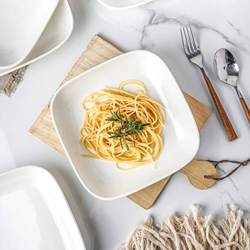 Selamica Porcelain 8-inch Square Dinner Plates, Pasta Salad Bowls, Set of 6, White - color: White