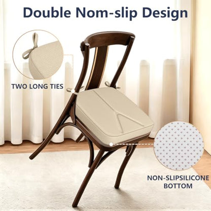 Chair Cushions for Dining Chairs Set of 4, 17" x 16" x 2.5" Thick D-Shaped Seat Cushions with Removable Washable Cover and Ties, Non-Slip Chair Pads for Kitchen, Indoor Dining Room (Beige) - color: Beige