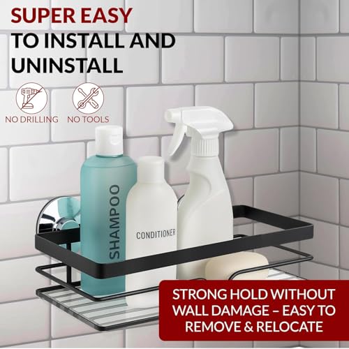 2-Pack Adhesive Shower Caddy, No-Drill Corner Shower Shelves for Bathroom | Wall-Mounted Small Storage Organizer for Shampoo, Soap & Toiletries - style: RECTANGLE