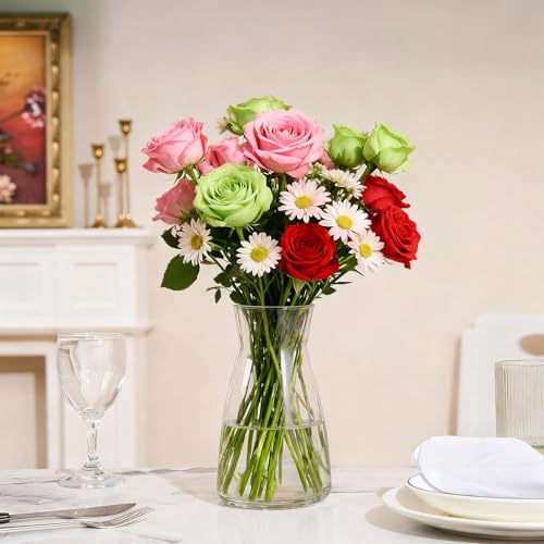 Clear Glass Vase 8 Inch, Round Borosilicate Clear Glass Flower Vase, Modern Boho Style Centerpiece Vase for Home Kitchen Wedding, Housewarming - color: Transparent