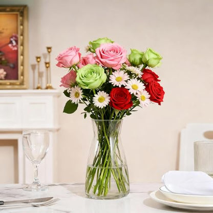 Clear Glass Vase 8 Inch, Round Borosilicate Clear Glass Flower Vase, Modern Boho Style Centerpiece Vase for Home Kitchen Wedding, Housewarming - color: Transparent