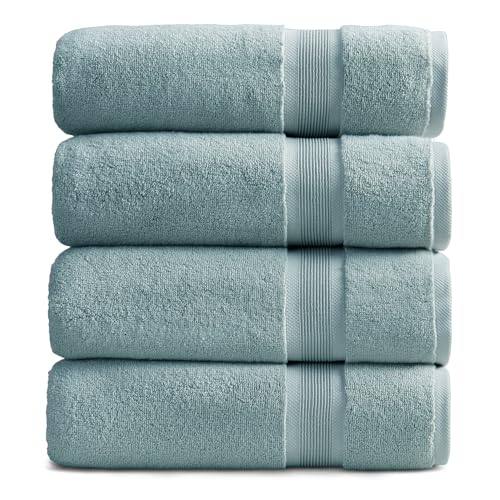 Luxury Bamboo Rayon Plush Bath Towel Set | 4-Pack | Aegean | 35% Bamboo Rayon - 65% Zero Twist Cotton | Absorbent Quick-Dry Towels for Bathroom | Ultra Soft | OEKO-TEX Standard 100 - color: Aegean, size: Bath Towel (4 Pack)