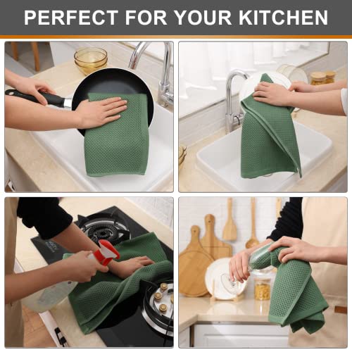 Kitinjoy 100% Cotton Waffle 4-Pack Kitchen Towels, 13" x 28", Grass Green | Super Soft, Ultra-Absorbent, Fast Drying, lightweight, Quick Drying Kitchen Hand Towels - color: Grass Green, size: 13 x 28 - 4 Pack