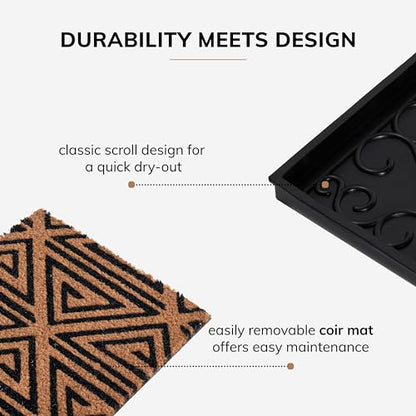 Anji Mountain Rubber Boot/Shoe Tray with Coir, Fits 2 Pair (24.5"" Wide), Tan and Black Tribal Insert (AMB0BT2F-013) - color: Tan and Black Tribal Insert, size: 24" x 14" x 1.5"