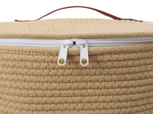 16"x20" Extra Large Cotton Rope Basket with Zipper Lid, Woven Laundry Hamper and Blanket Storage Basket, Round Clothes Bin for Living Room Bedroom, Beige - color: All Beige