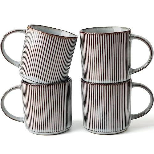 famiware Coffee Mug Set for 4, Star 12 oz Catering Mugs Cup Set with Handle for Coffee, Tea, Cocoa, Milk - Ceramic Stoneware Drinkware Set, Smoky Blue | Stoneware Stackable Catering Cup for Coffee, Tea, Cappuccino, Latte, Microwave & Dishwasher Safe, Smok