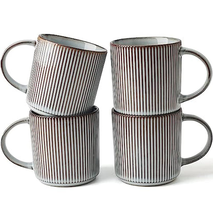 famiware Coffee Mug Set for 4, Star 12 oz Catering Mugs Cup Set with Handle for Coffee, Tea, Cocoa, Milk - Ceramic Stoneware Drinkware Set, Smoky Blue | Stoneware Stackable Catering Cup for Coffee, Tea, Cappuccino, Latte, Microwave & Dishwasher Safe, Smok