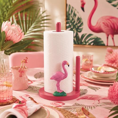 Flamingo Paper Towel Holder Cute Pink Flamingo Kitchen Decor Countertop Toilet Paper Towel Stand 12.5 Inch Resin Decorative Funny Animal Gifts for Tropical Kitchen, Beach House, Home Decor - style: Flamingo