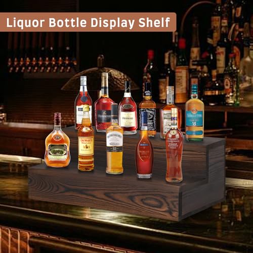 Liquor Bottle Display Shelf, 2 Pack Wood Bar Shelves, Tabletop Wine Rack, Bottle Stand for Liquor Display, Home Bar Display